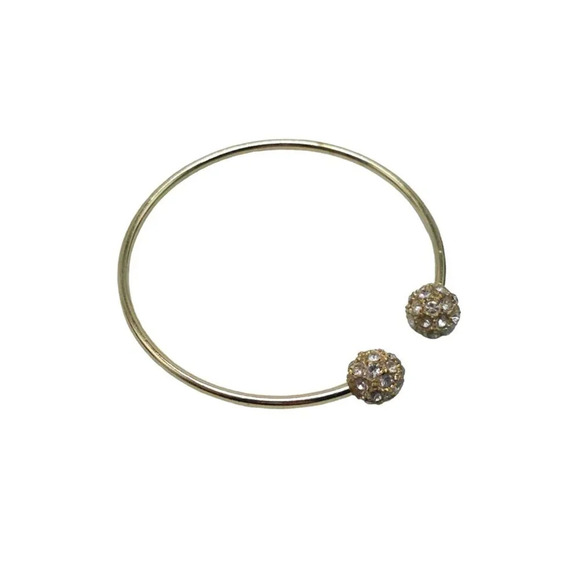 Glam Bling Pave Disco Ball Open Cuff Bracelet Gold Tone Vintage - Picture 3 of 5